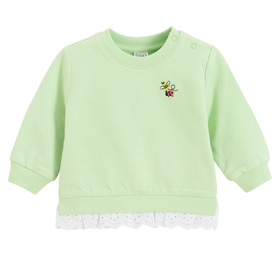 Σετ φούτερ και παντελόνι φόρμας ανοιχτό πράσινο με κεντημένη στάμπα πασχαλίτσα και μέλισσα