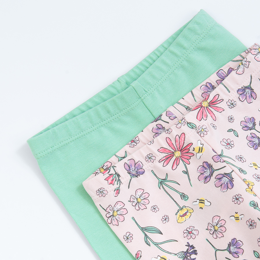 Floral and mint leggings- 2 pack