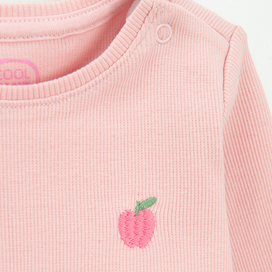 Dusty pink long sleeve blouse with small apple print