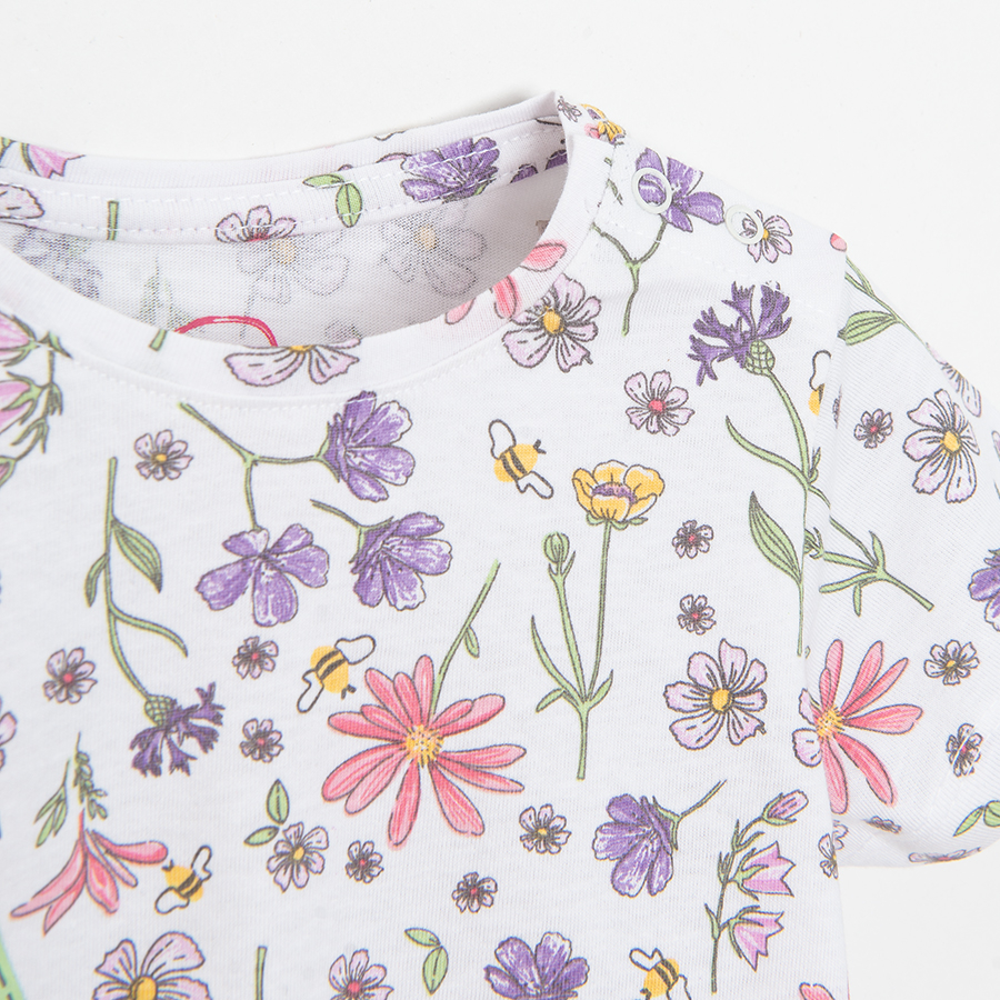 White floral T-shirt with ladybug print