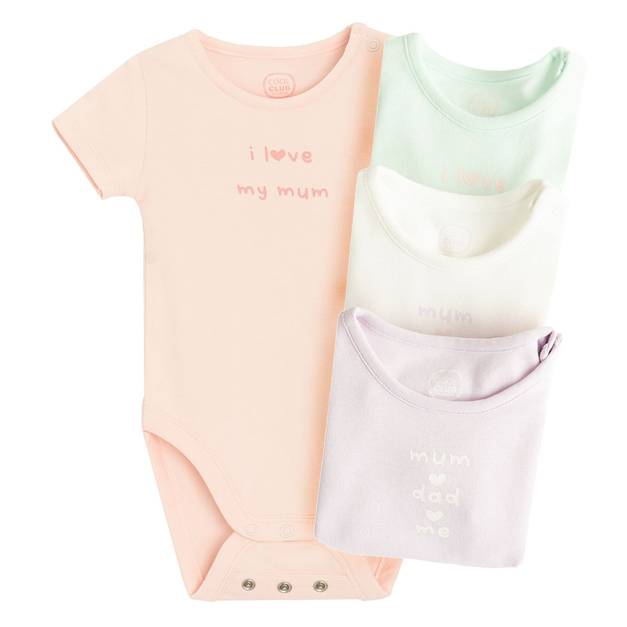Pink, purple, mint and white short sleeve bodysuits- 4 pack