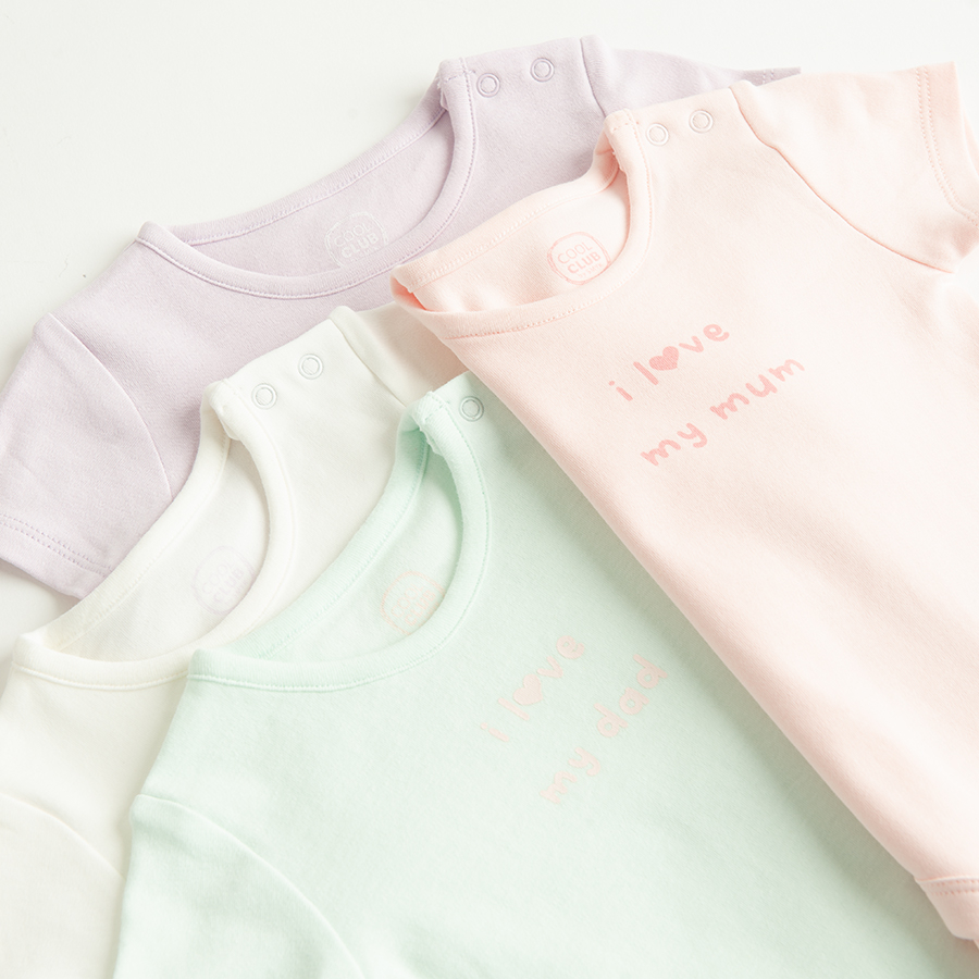 Pink, purple, mint and white short sleeve bodysuits- 4 pack