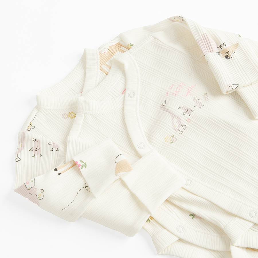 White long sleeve wrap bodysuits with animals print - 2 pack