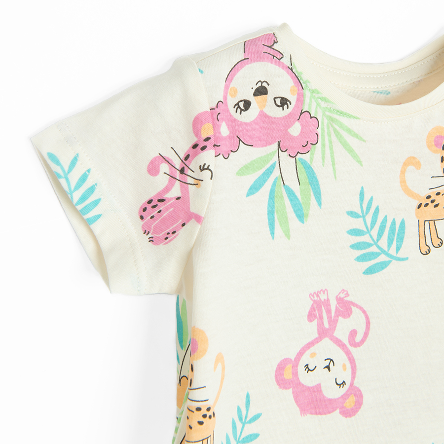 Cream T-short with baby monkeys and cheetas print