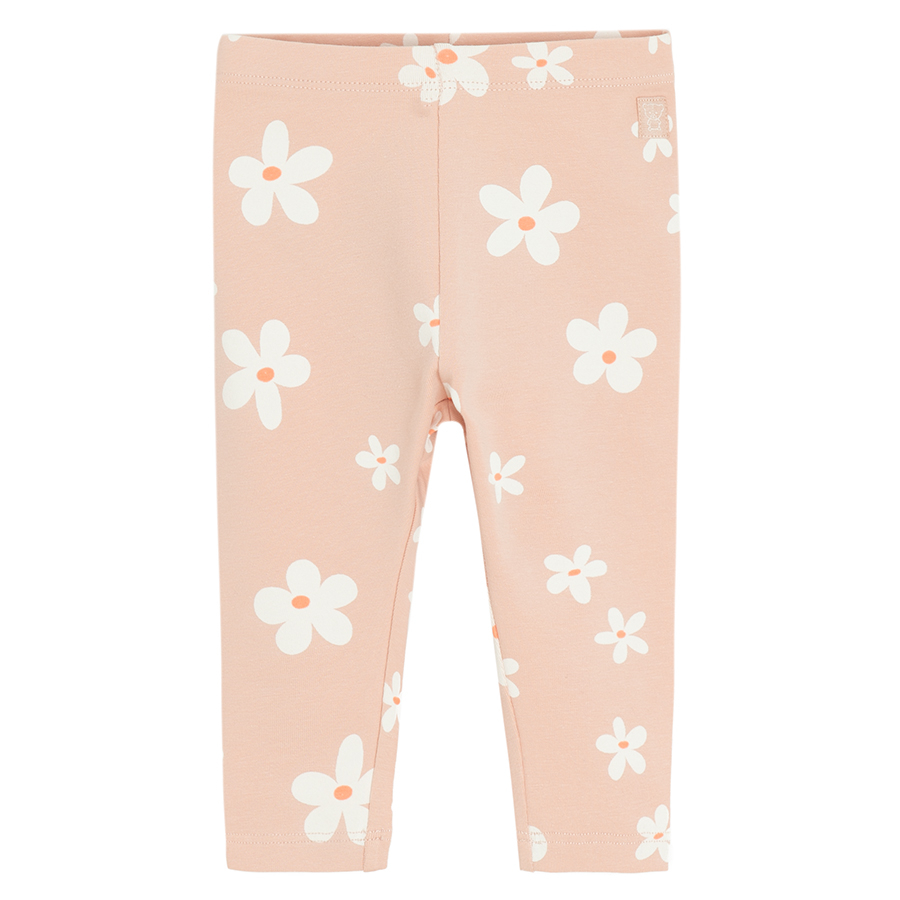 Light pink leggins with daisies print