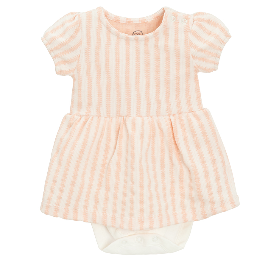 Pink and white striped dress bodysuit with matching headband and button down ecru cardigan - 3 pieces