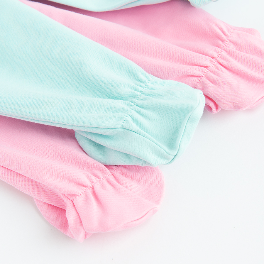 Pink and light blue footed leggings