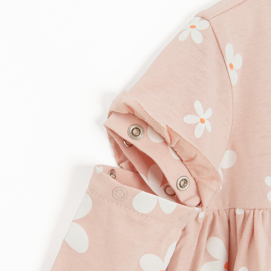 Light pink long/ short sleeve dress with daisies print- detachable sleeve