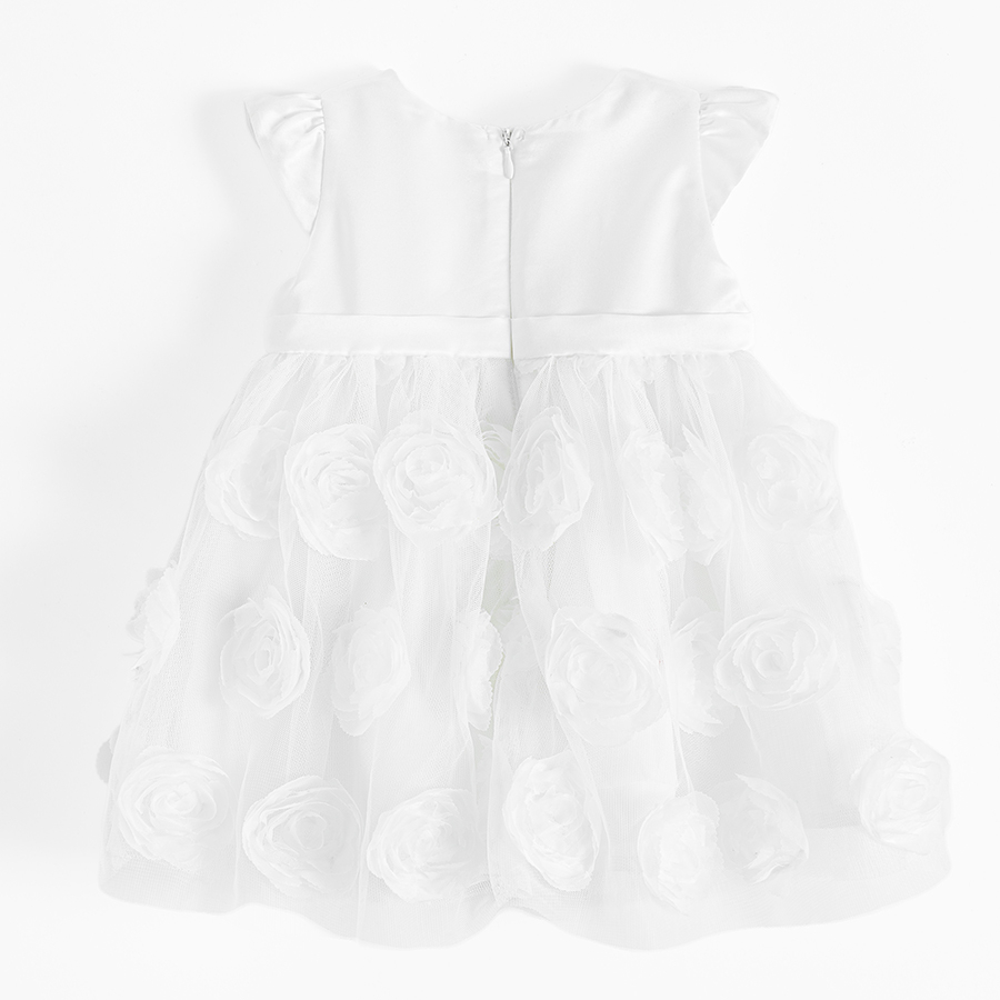 Φόρεμα κοντομάνικο λευκό με τούλι και κεντημένα λουλούδια