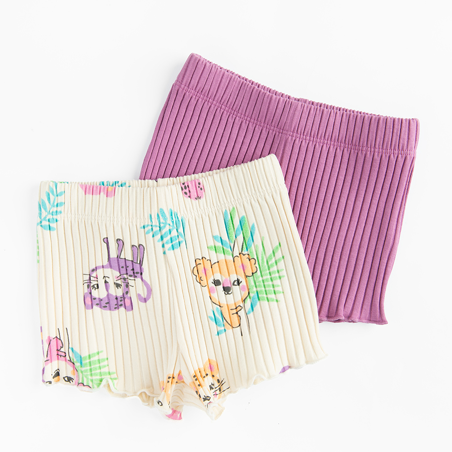 Purple and cream with baby monkeys and cheetas print- 2 pack