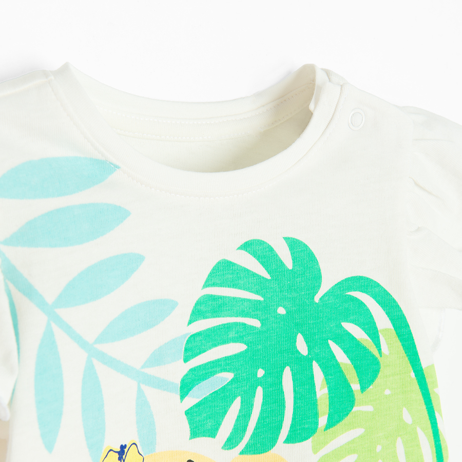 White with cheetah in jungle print T-shirt and pink wrap shorts - 2 pieces