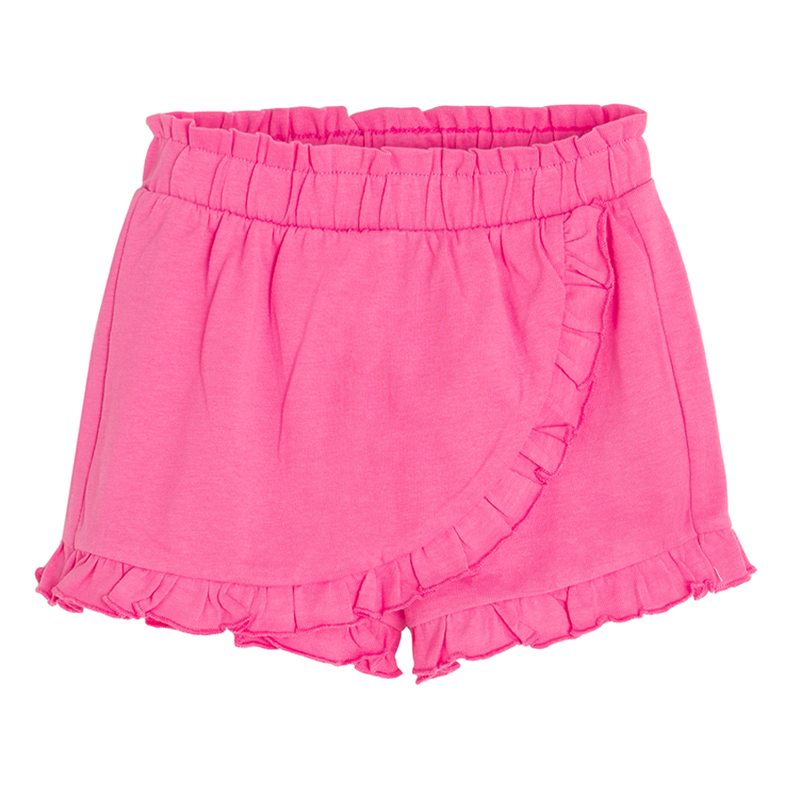 White with cheetah in jungle print T-shirt and pink wrap shorts - 2 pieces