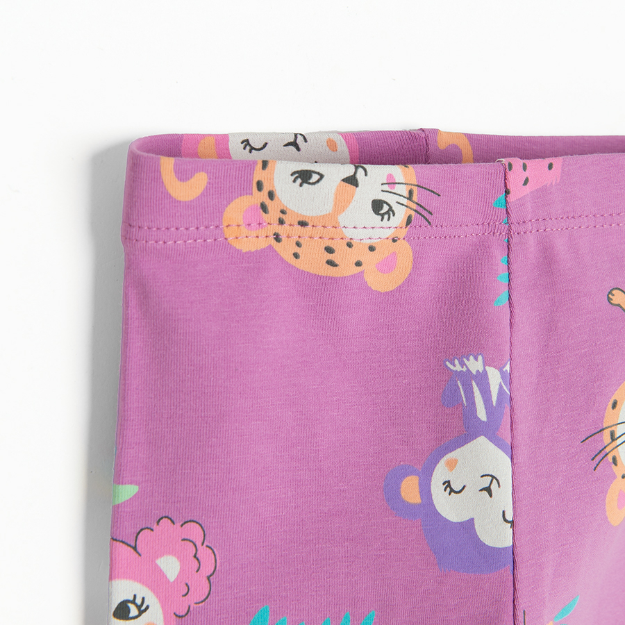 Lilac leggings with small monkeys and cheetas print