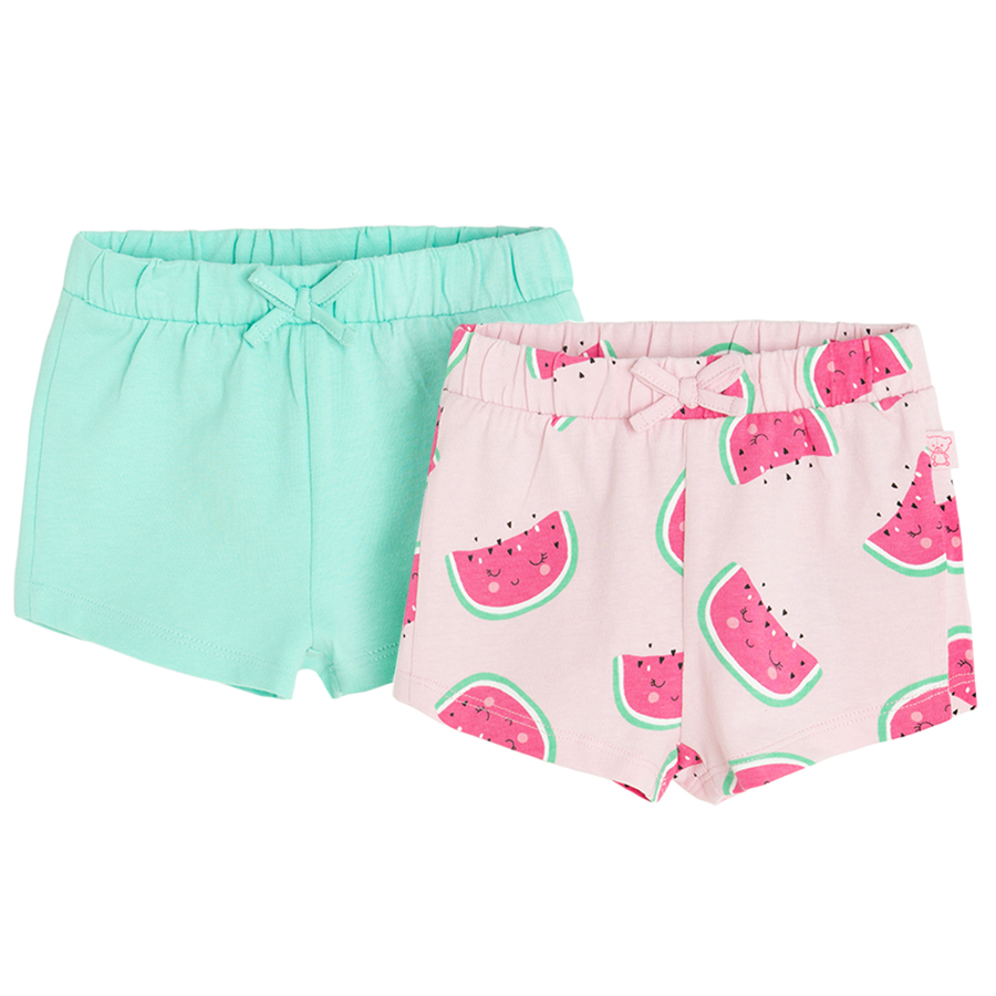 Turquoise and pink with watermelons print shorts- 2 pack