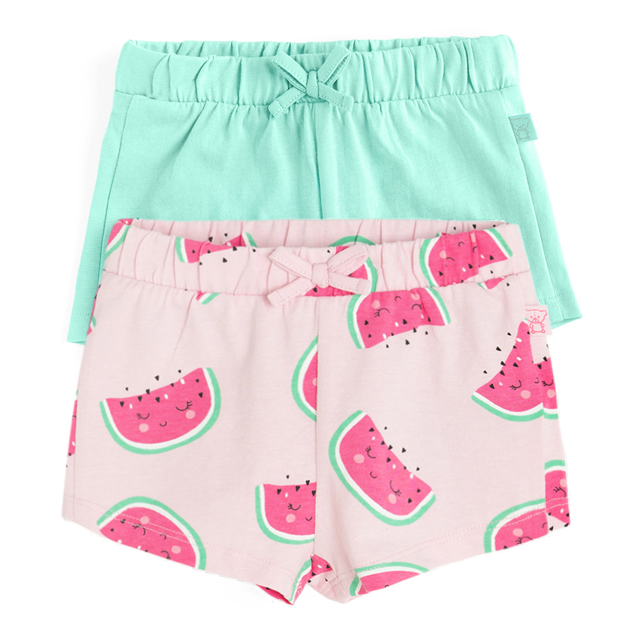 Turquoise and pink with watermelons print shorts- 2 pack
