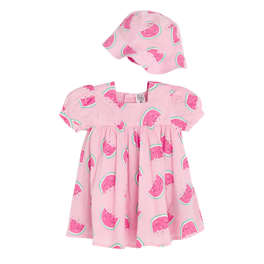 Light pink with watermelons print and sun hat set- 2 pieces