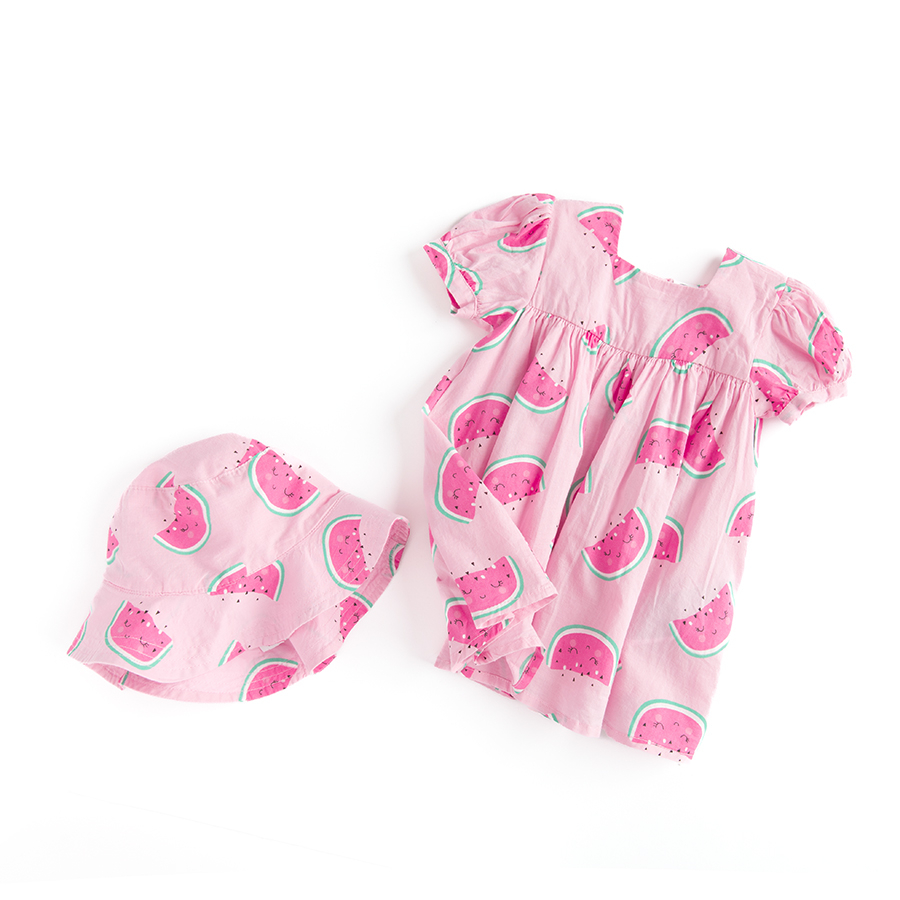 Light pink with watermelons print and sun hat set- 2 pieces