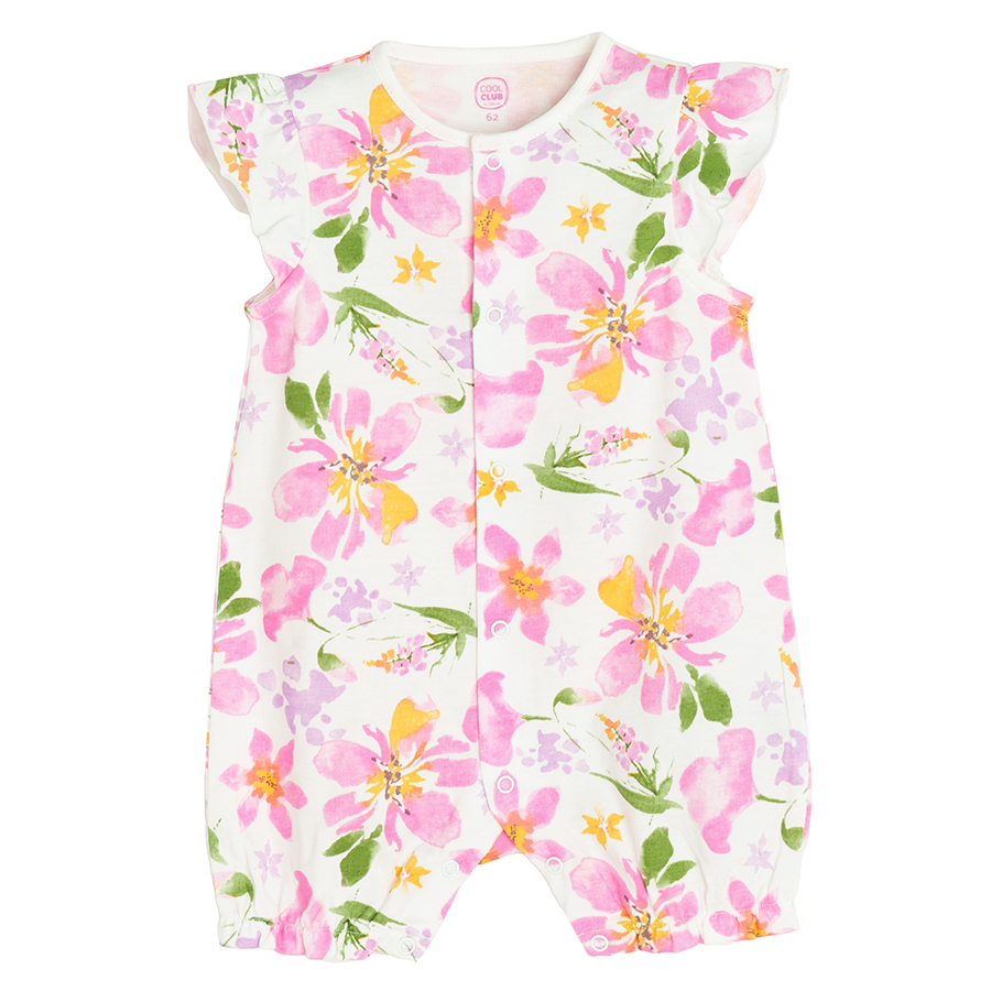 White and pink rompers with flower print- 2 pack