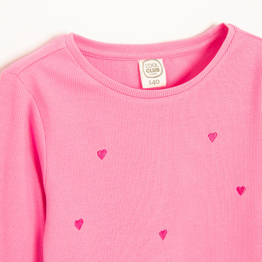 Pink long sleeve blouse with hearts print