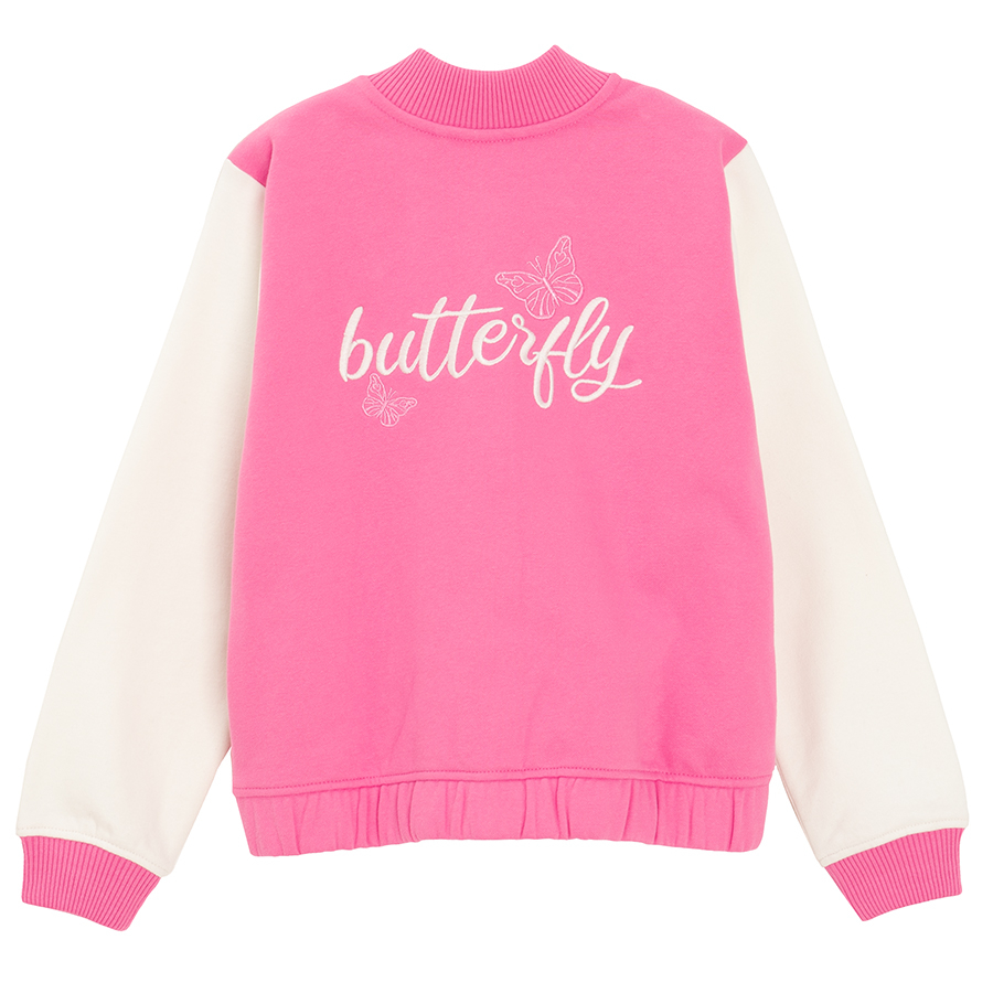 Pink with white sleeves button down sweatshirt