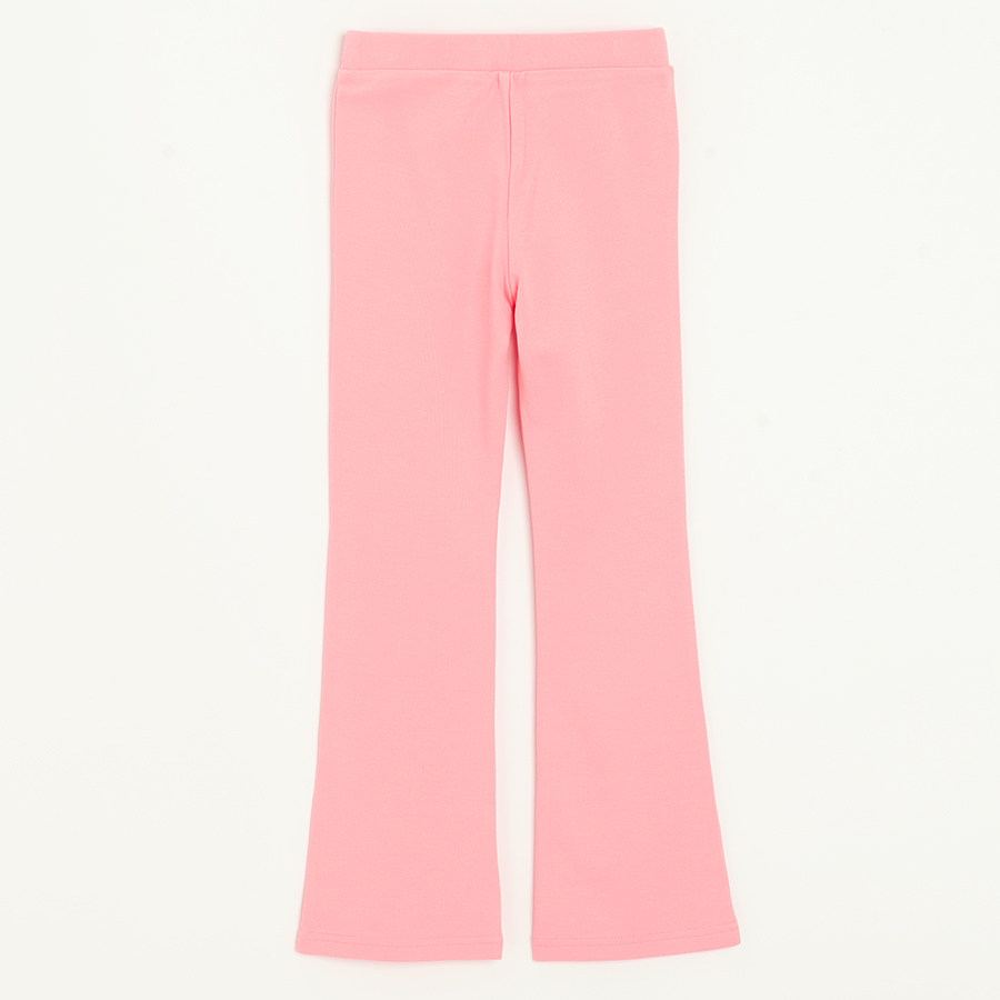 Pink wide leg pants with daisies print on knees
