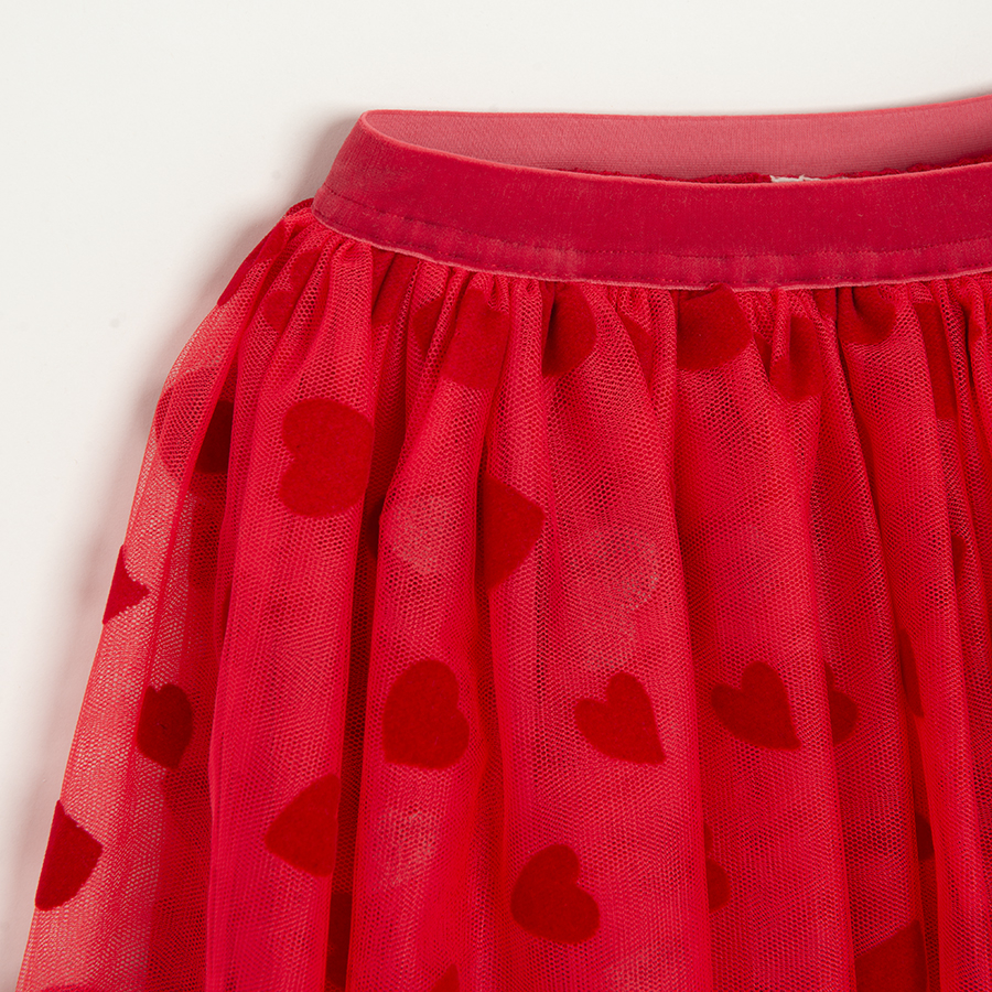 Red tulle skirt with hearts print