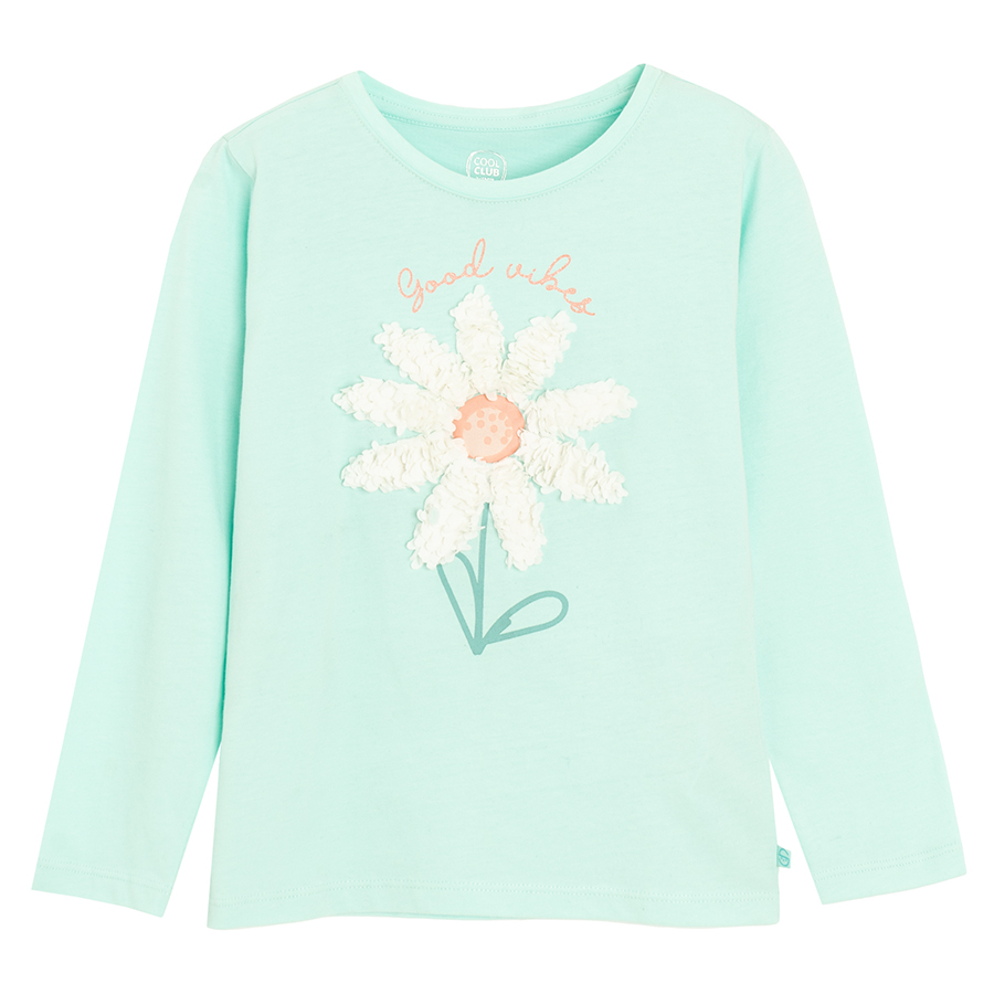 Mint long sleeve blouse with big daisy print Good vibes