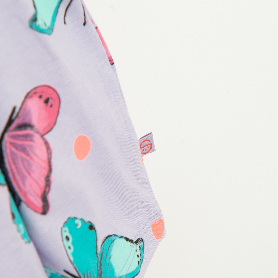 Φόρεμα κοντομάνικο μωβ με στάμπα πολύχρωμες πεταλούδες