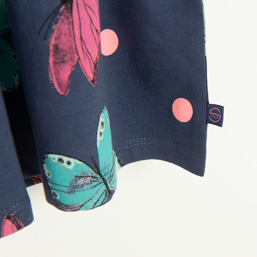 Dark blue long sleeve dress with butterflies print