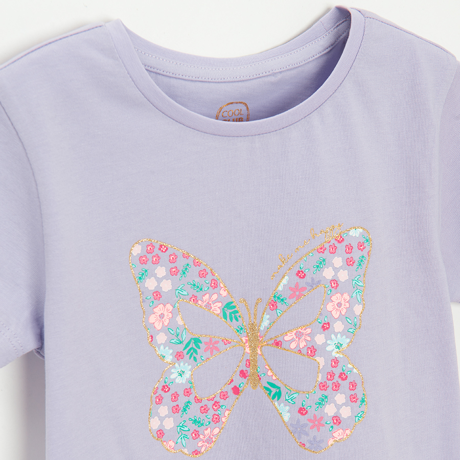 Purple short sleeve T-shirt with butterfly print