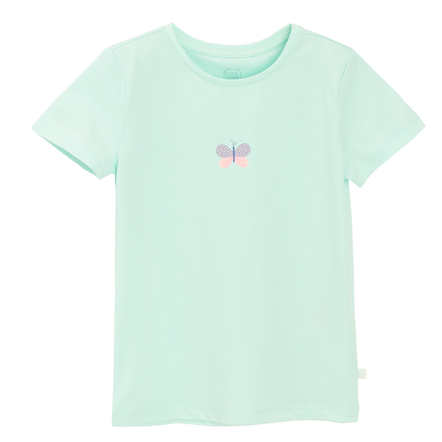 Mint, pink and purple T-shirts with butterflies print- 3 pack