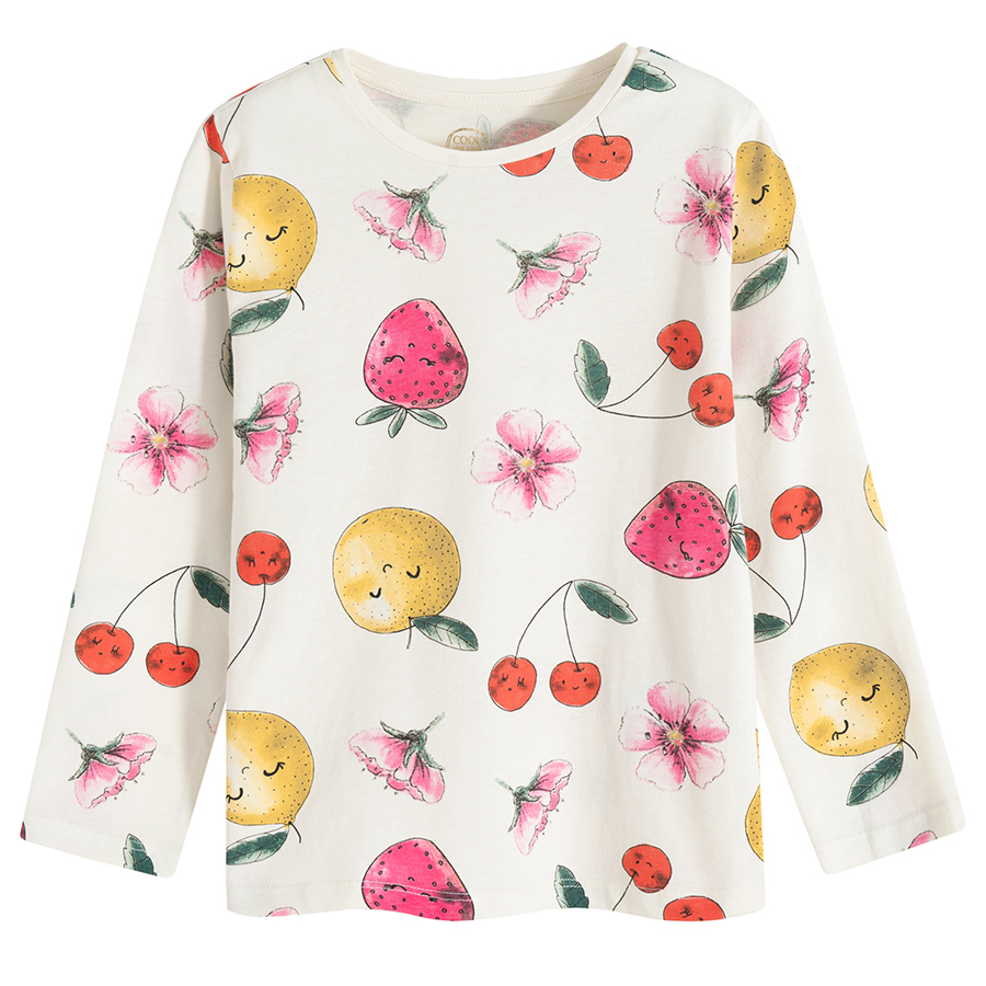 Green and white long sleeve blouses with fruits print- 2 pack