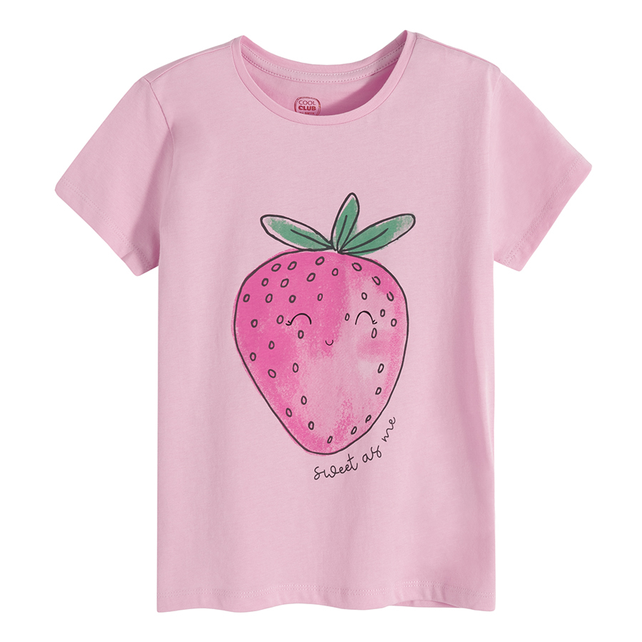 Μπλούζα κοντομάνικη ροζ με στάμπα φράουλα