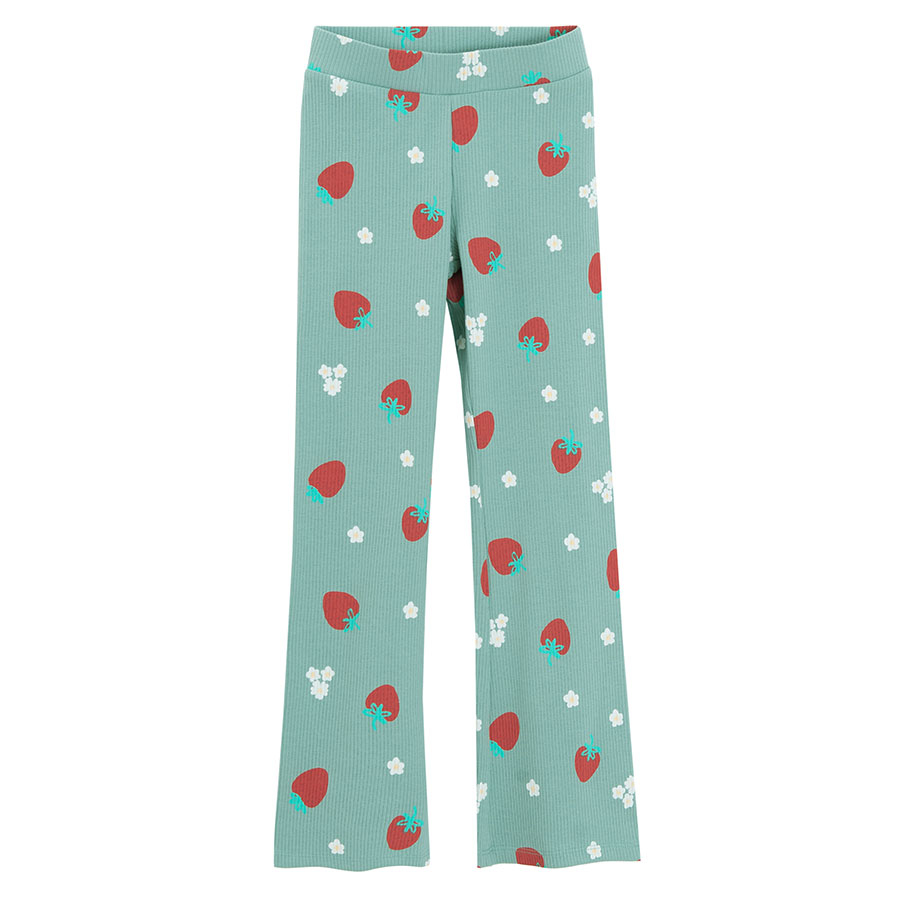 Pink and green wide leg legging with strawberries print - 2 pack