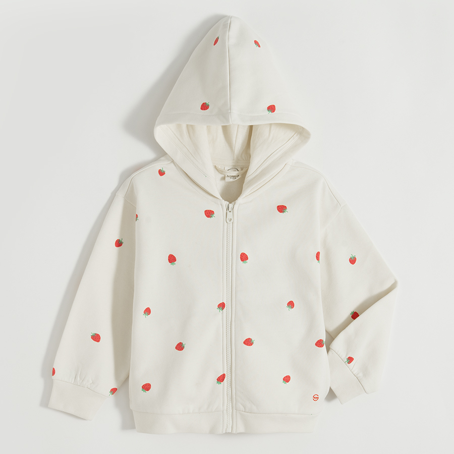 Ecru zip through hooded sweatshirt with hearts print