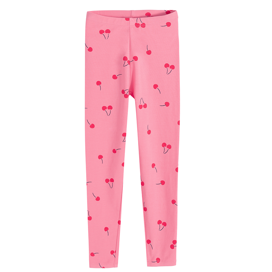 Pink with cherries, pink checkered with strawberries print and pink leggings- 3 pack