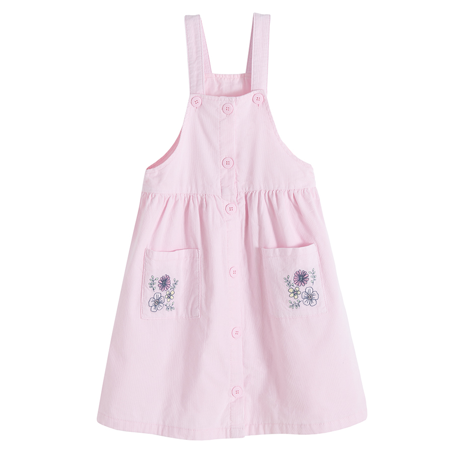 Purple dress dungaree with flowers print on pockets