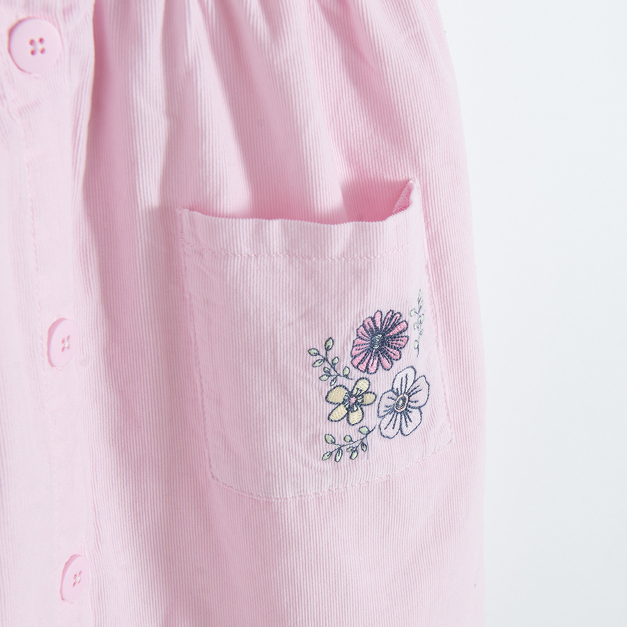 Purple dress dungaree with flowers print on pockets