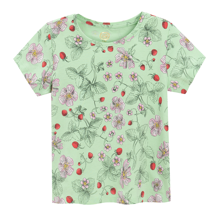 Yellow, mint and pink short sleeve blouses with flowers and fruit print- 3 pack