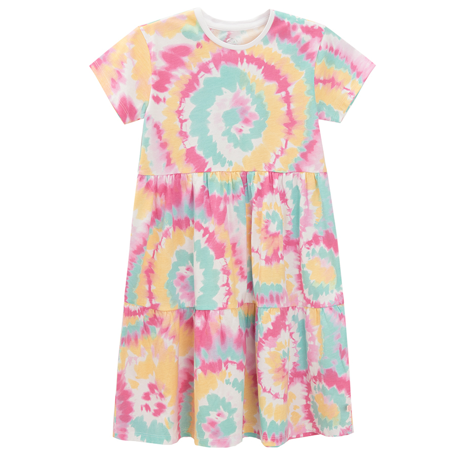 Φόρεμα κοντομάνικο πολύχρωμο με εφέ tie dye