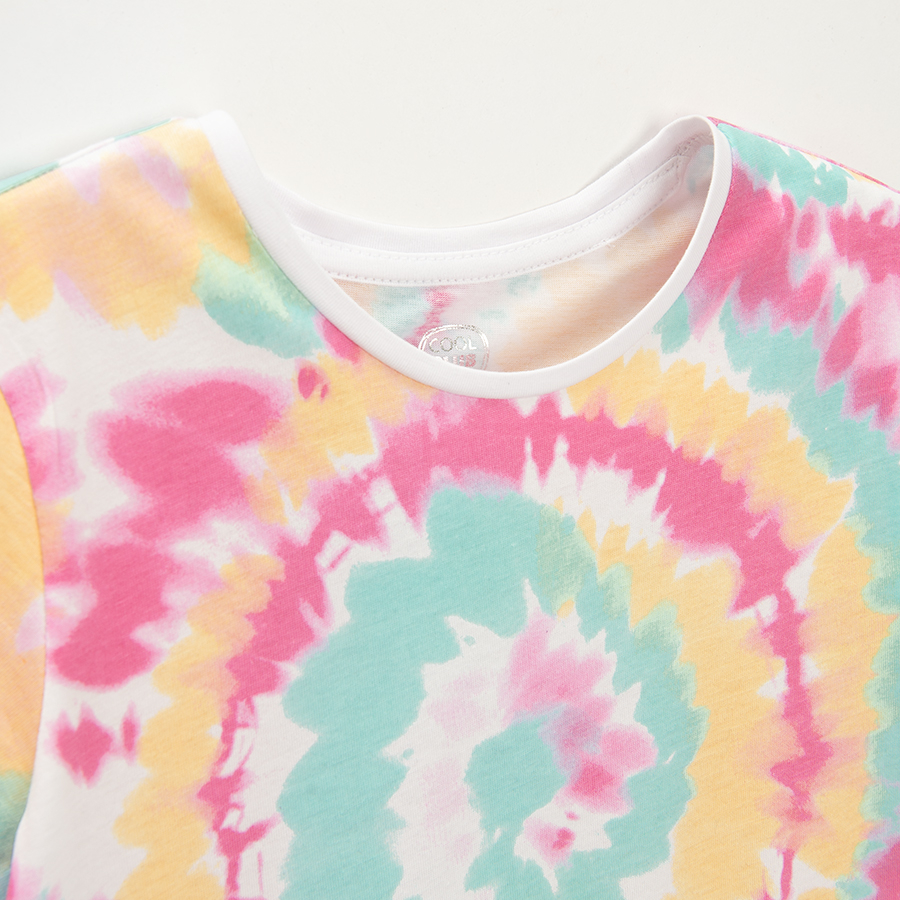 Φόρεμα κοντομάνικο πολύχρωμο με εφέ tie dye