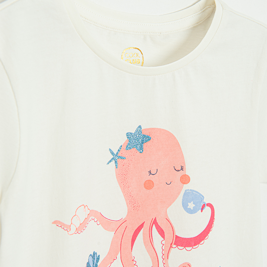 White T-shirt with octapus in the sea print