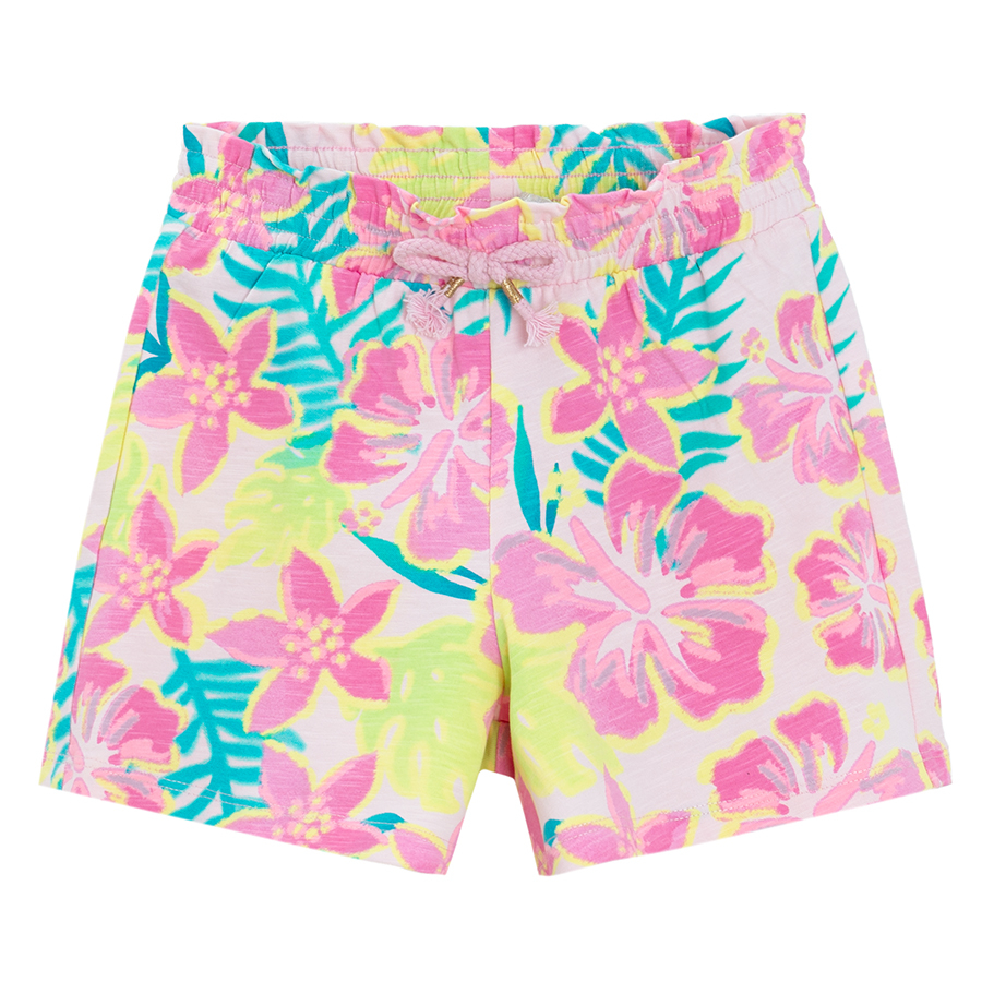 Floral and pink shorts with wide elastic waist band- 2 pack