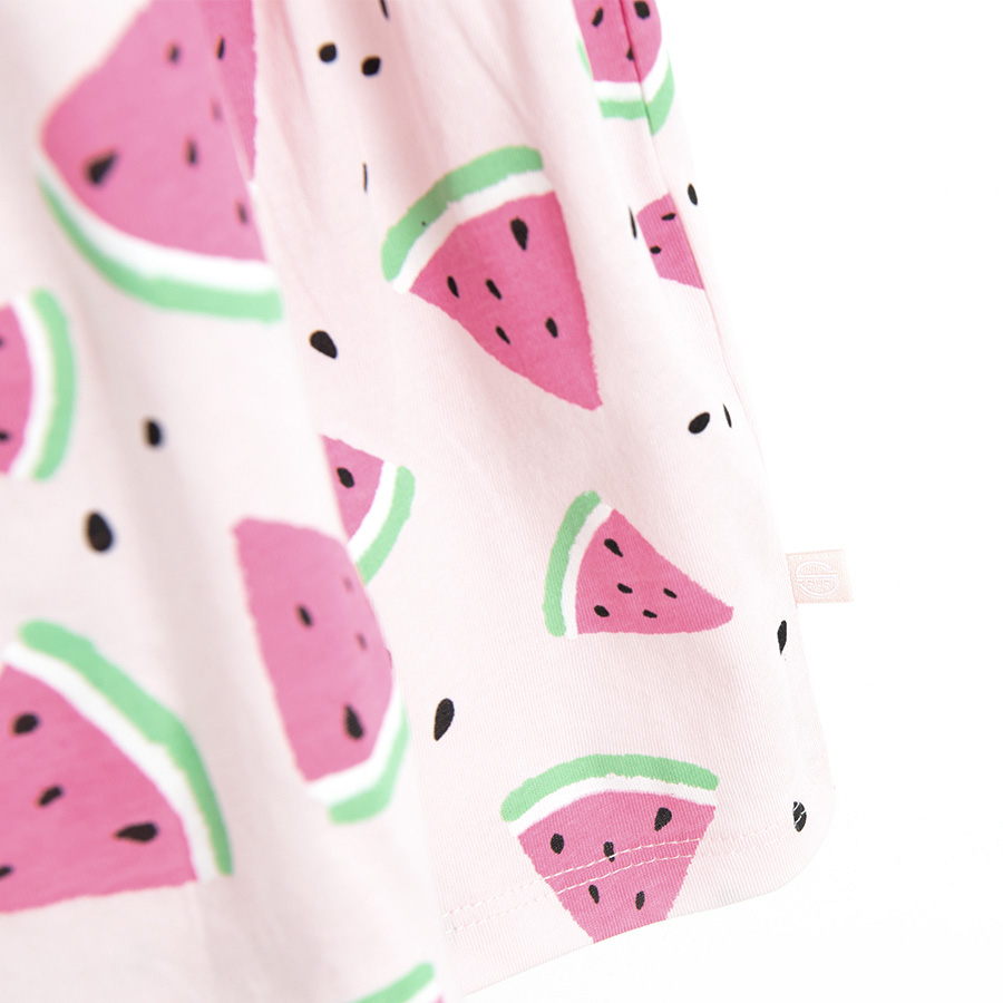 Pink sleeveless dress with watermelons print