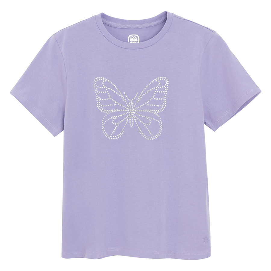 Purple T-shirt with butterfly embroidered- loose fit