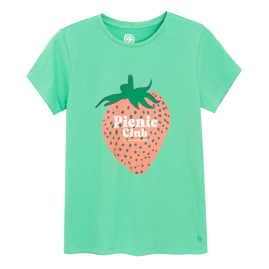 Μπλούζα κοντομάνικη πράσινη με στάμπα φράουλα PICNIC CLUB