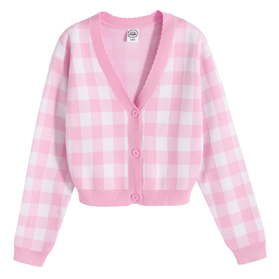 Pink checkered cardigan with buttons
