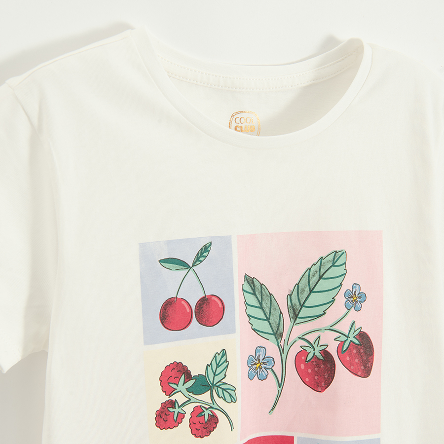 White T-shirt with cherries and strawbberies print
