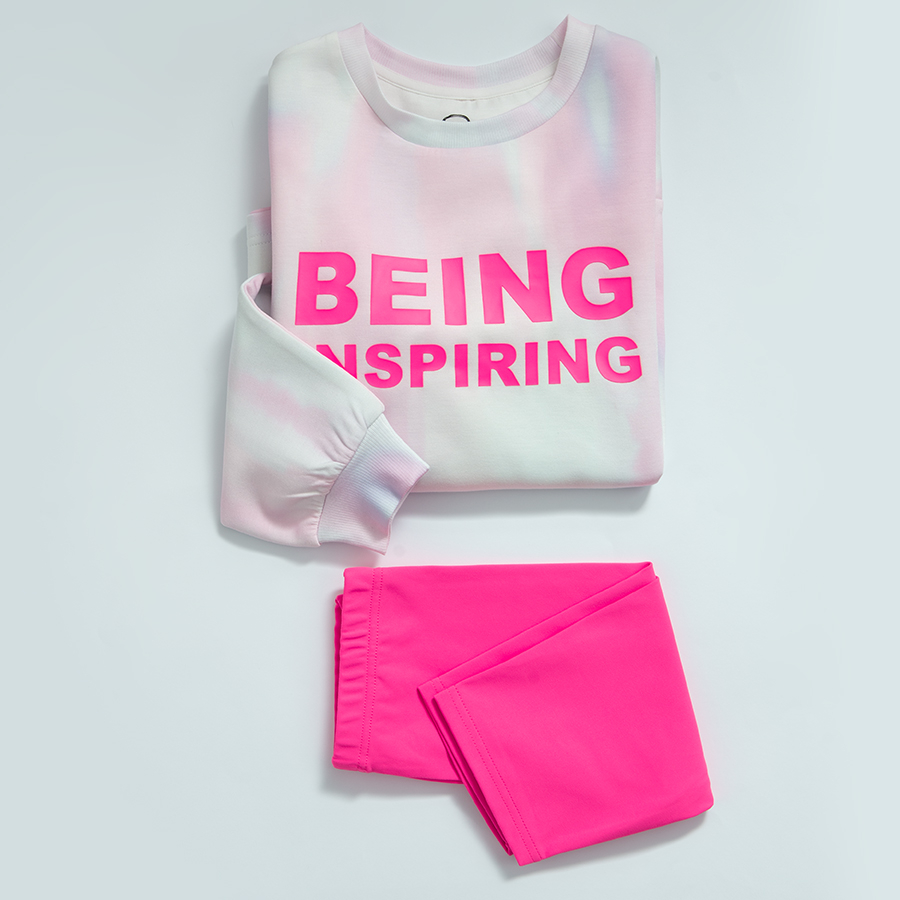 Jogging set, fuchsia tie dye BEING INSPIRED sweatshirt and shorts