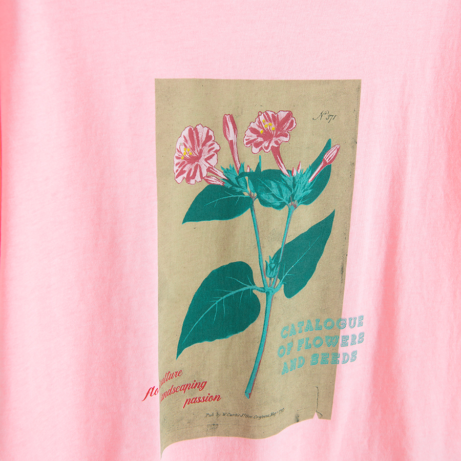Μπλούζα κοντομάνικη ροζ με στάμπα λουλούδια